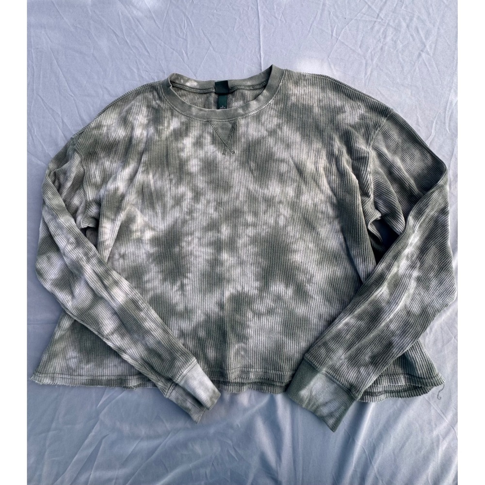 Wild Fable Green Tie Dye Thermal Waffle Knit Long Sleeve Top Medium